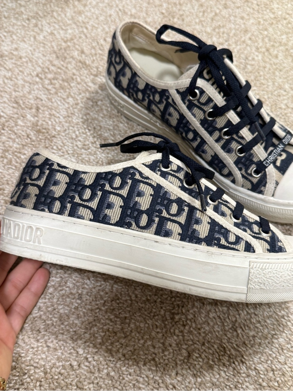 Navy and Cream Oblique Low-Top Sneakers